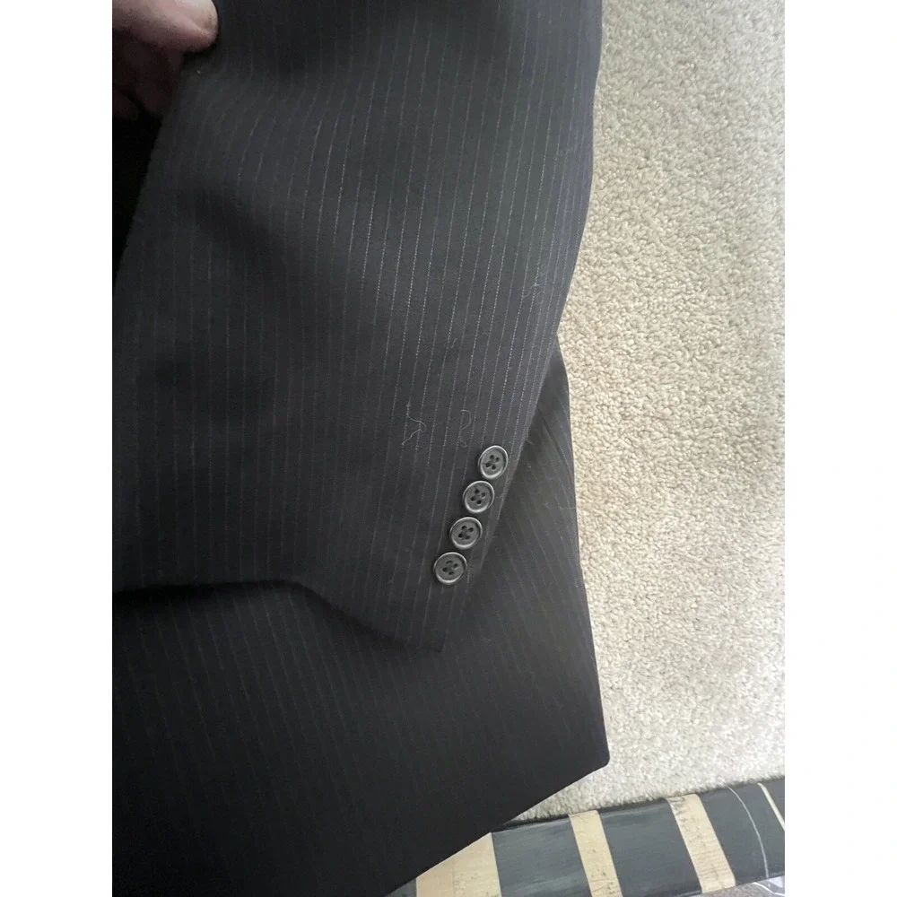 Claiborne Blazer Sport coat Jacket 46R 100% Wool‎ Blue Pinstripe